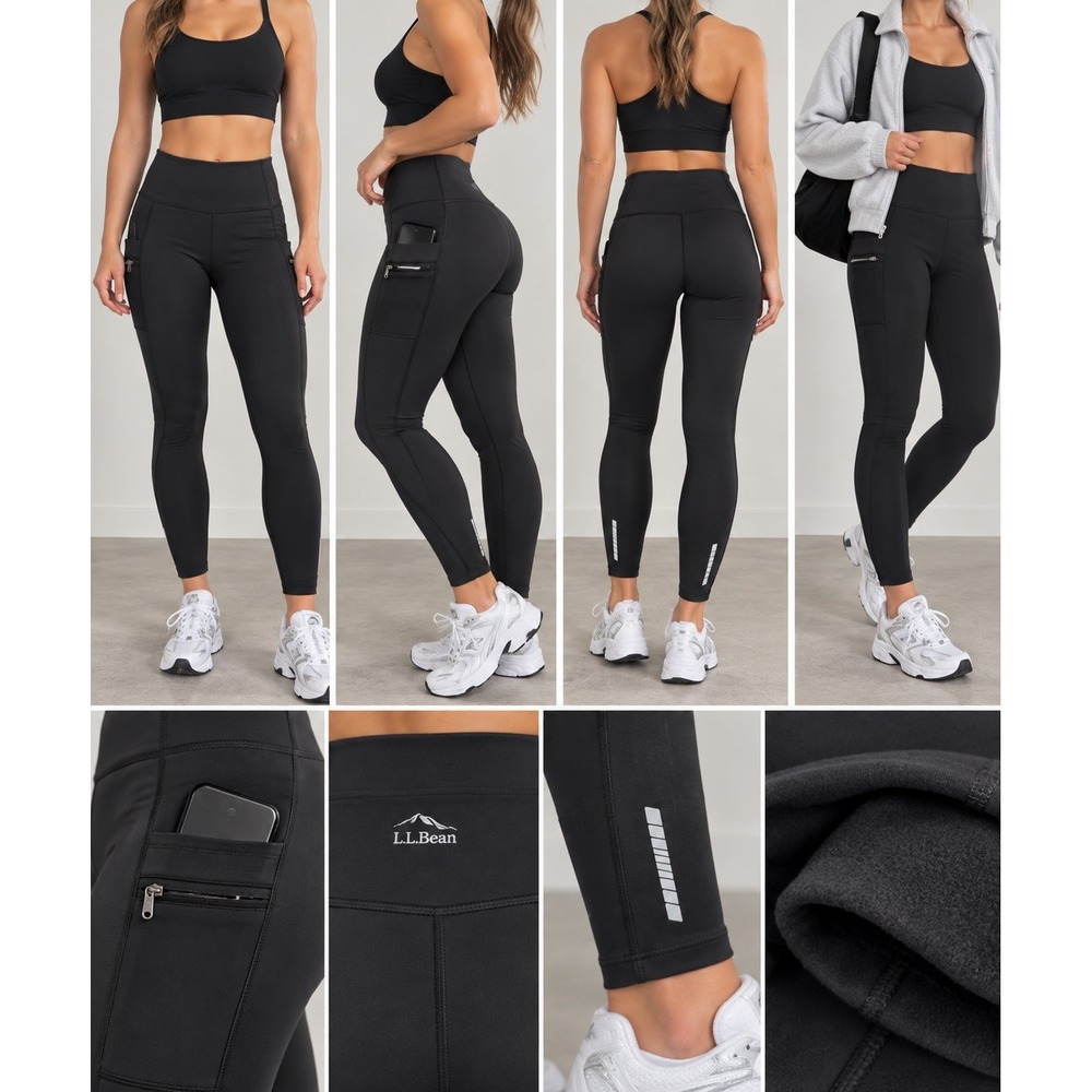 LL Bean Boundless Performance Fleece Lined Tights Black M Regular Leggings